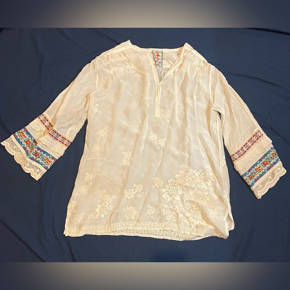 Cream Embroidered Johnny Was Blouse